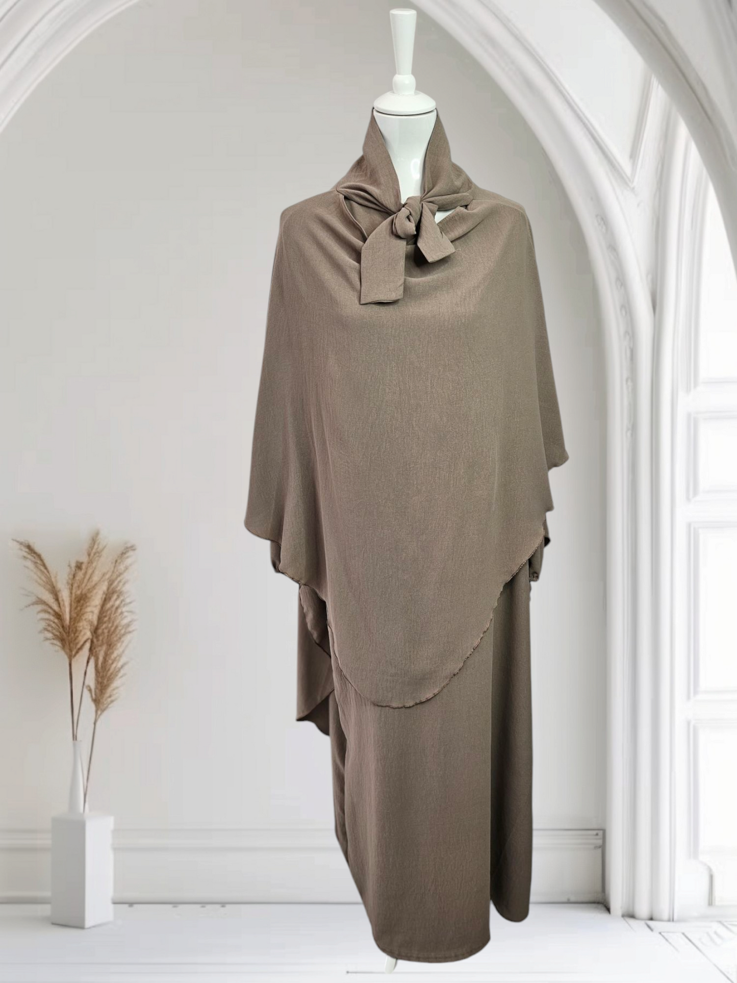 Abya khimar Set Farbe Sandbraun